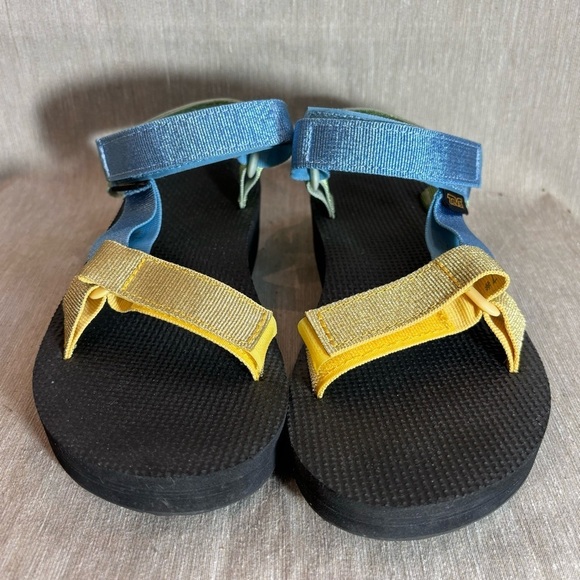 TEVA Sz 7  Universal Velcro Closure Yellow Blue Green Block Colour Sandals NWOT - Picture 2 of 9
